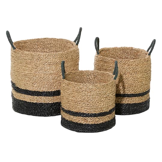 Black Seagrass Modern Storage Basket Set